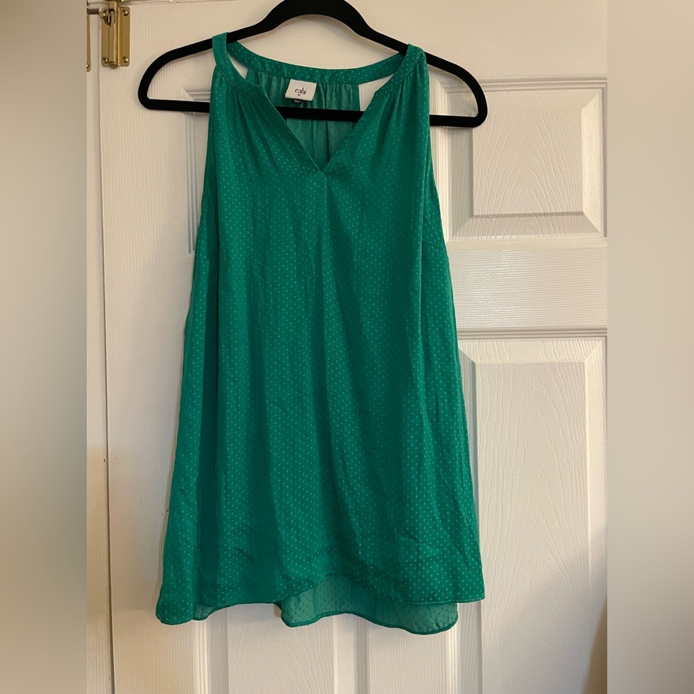 Cabi Elegant Green Sleeveless patterned top Medium Top